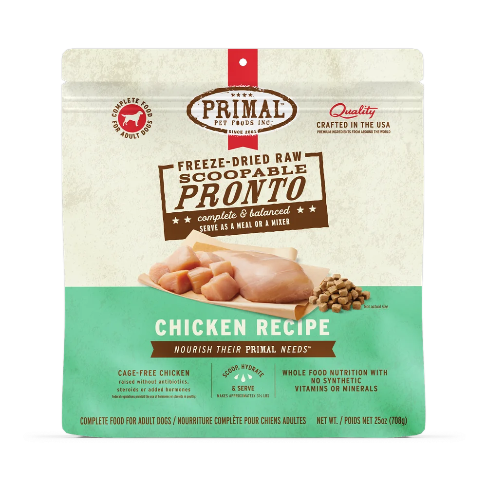 Primal Chicken Recipe Freeze-Dried Raw Pronto dog food package